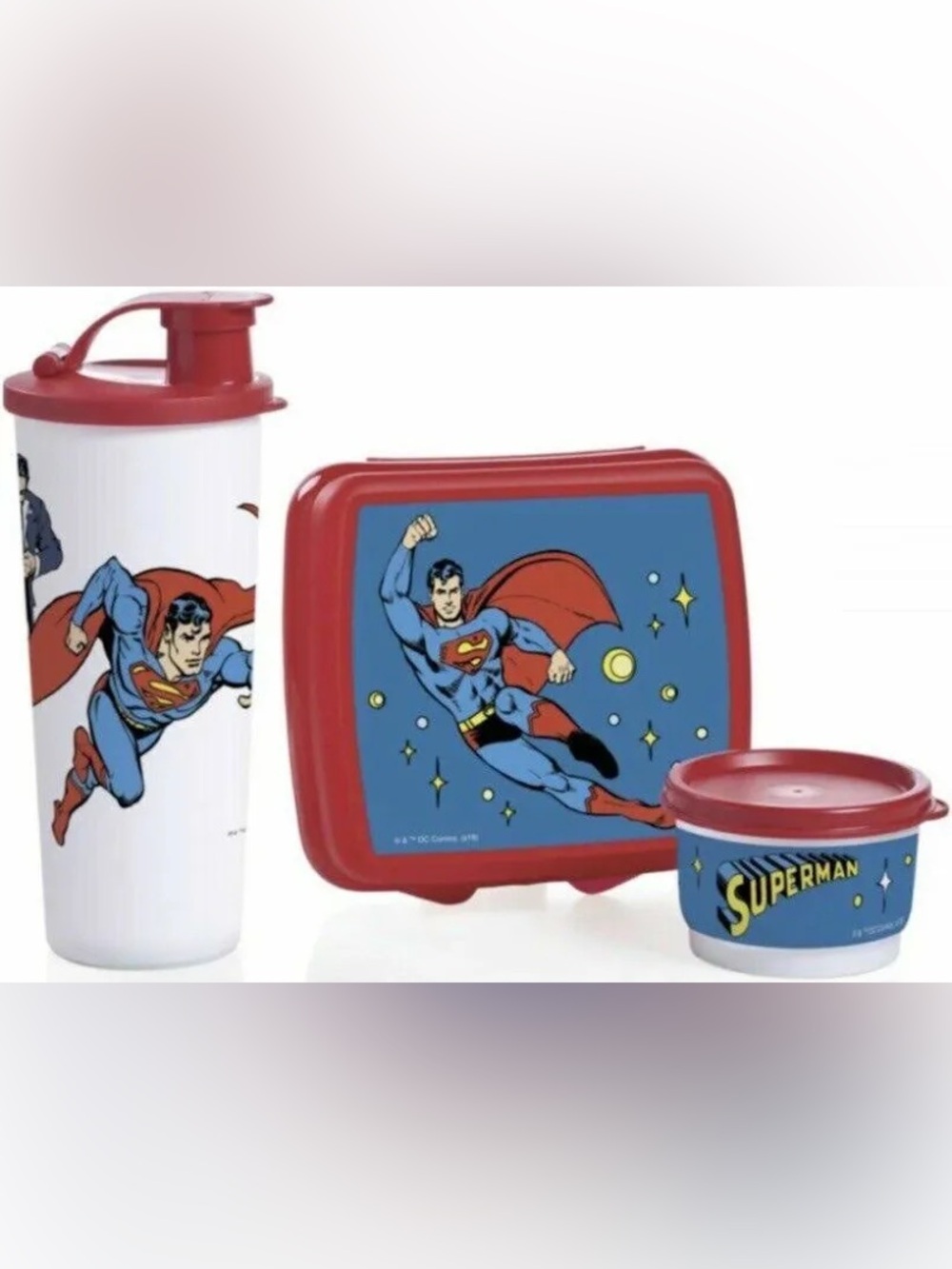 NEW | Tupperware | Superman 3pc Lunch Set - Sandwich Keeper, Tumbler & Snack Cup
